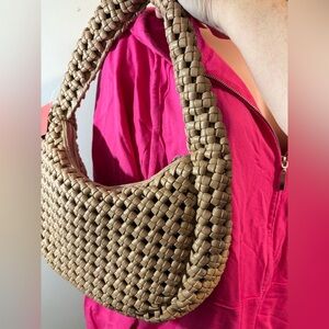 Sincerely Jules Women’s Light Beige Woven hobo style bag shoulder chunky braided